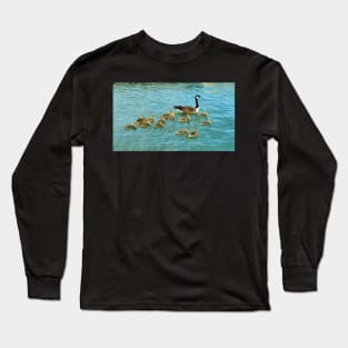 Family of young Geese Goslings Swimming Together Long Sleeve T-Shirt